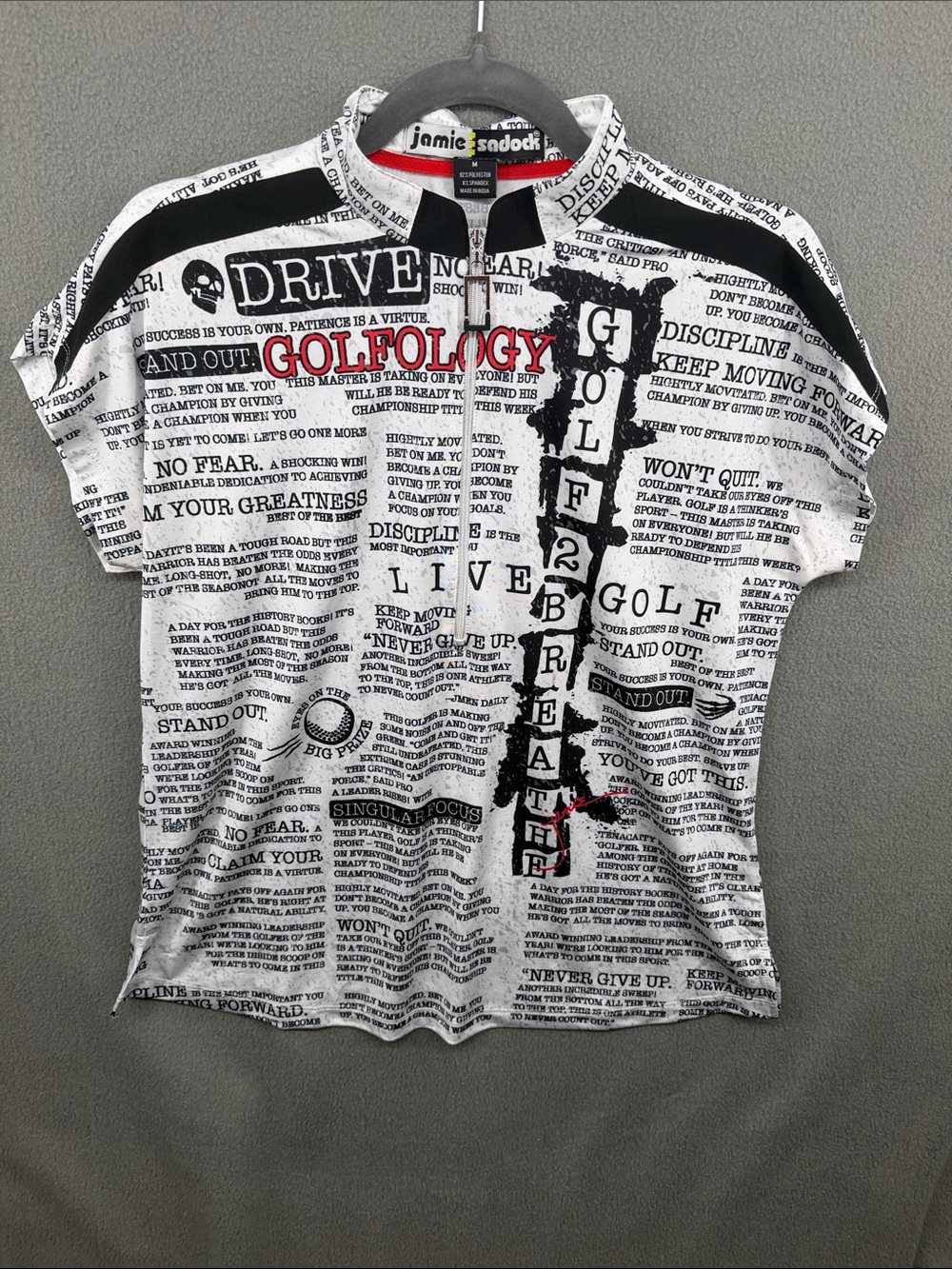 jamie sadock White and Black Graphic Golf Polo with Red Accents A34
